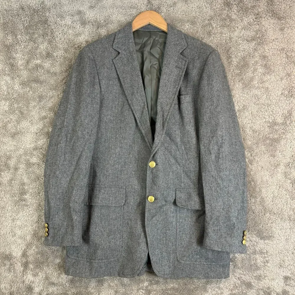 Stanley Blacker Jordan Marsh Gray Wool Blazer Sport Coat Jacket Gold Buttons
